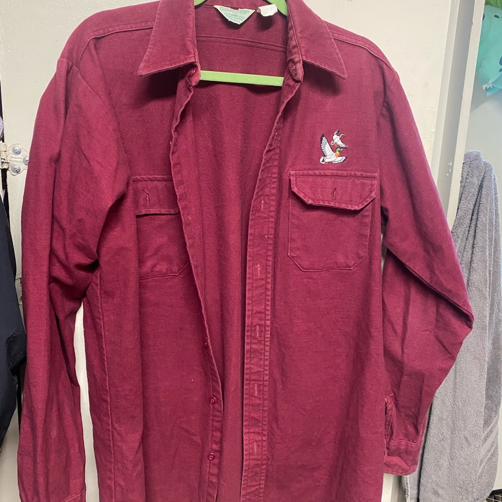 Burgundy Long Sleeve Shirt with Embroidered Detail